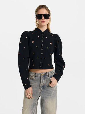 

Кардиган с шерстью и цветочной вышивкой