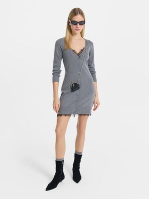 

Трикотажное платье мини с шерстью и кружевом