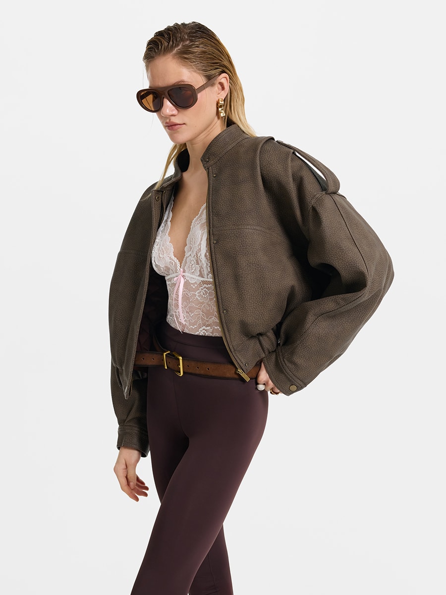 Объемный бомбер из экокожи 6152501101-188