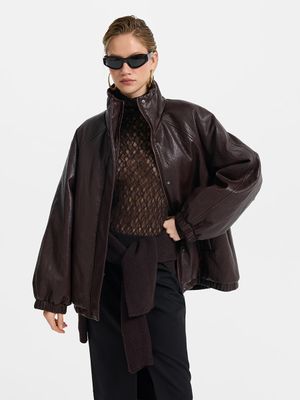 

Утепленный бомбер из экокожи