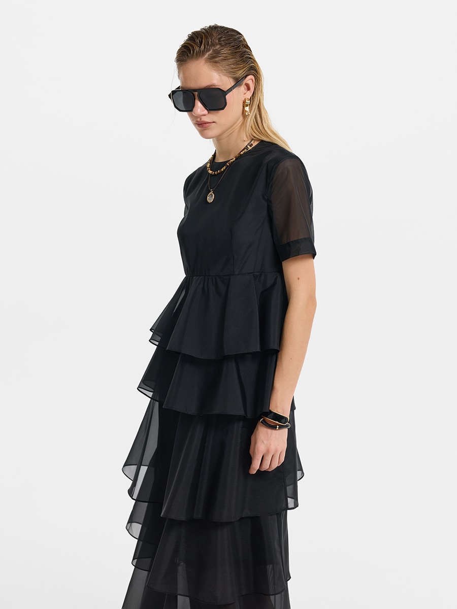 Шифоновое платье с воланами