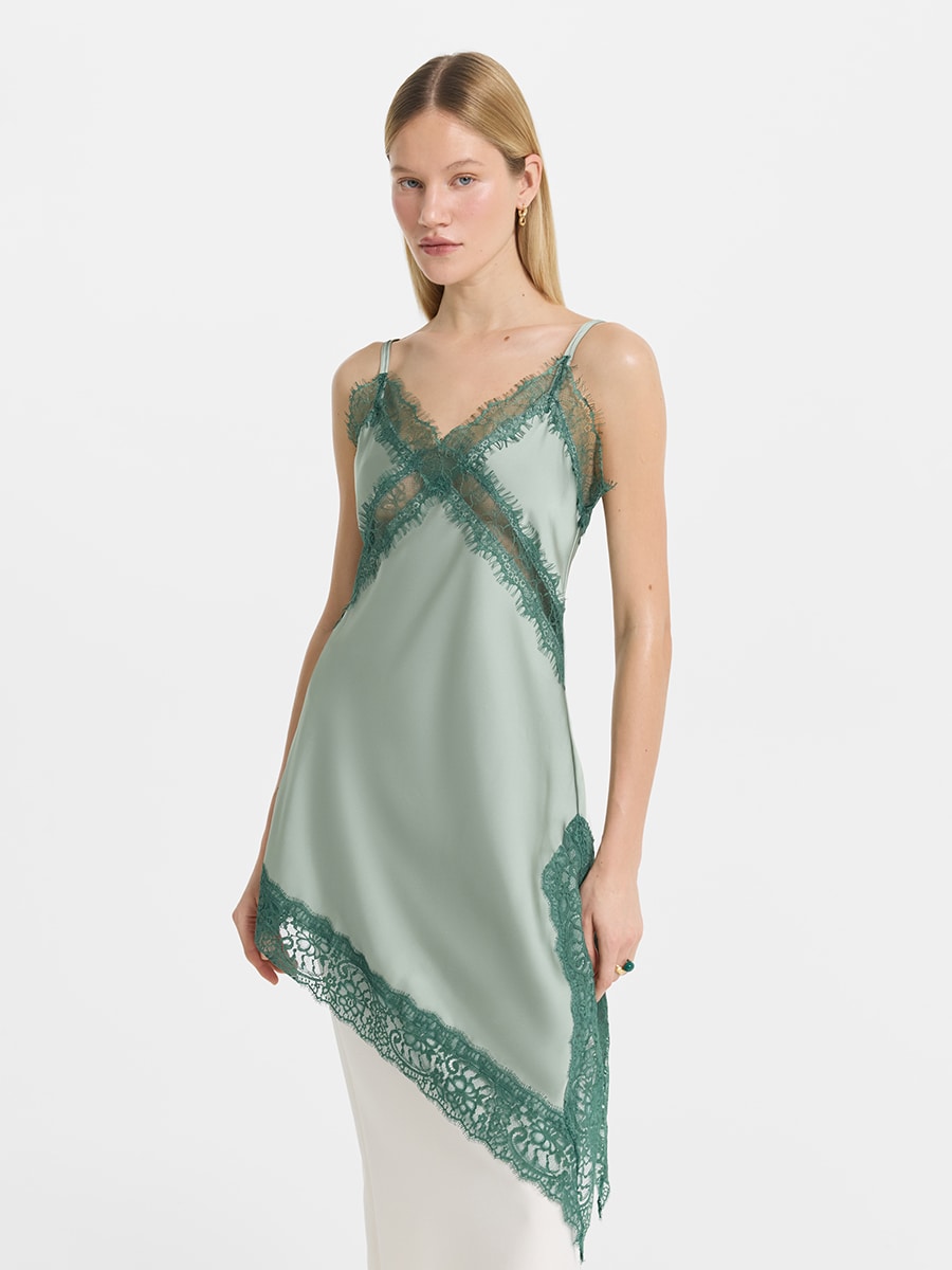 Удлиненный топ из атласа с кружевом 6153009312-12