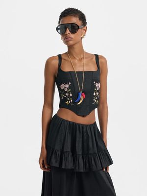 

Корсетный топ с цветочной вышивкой