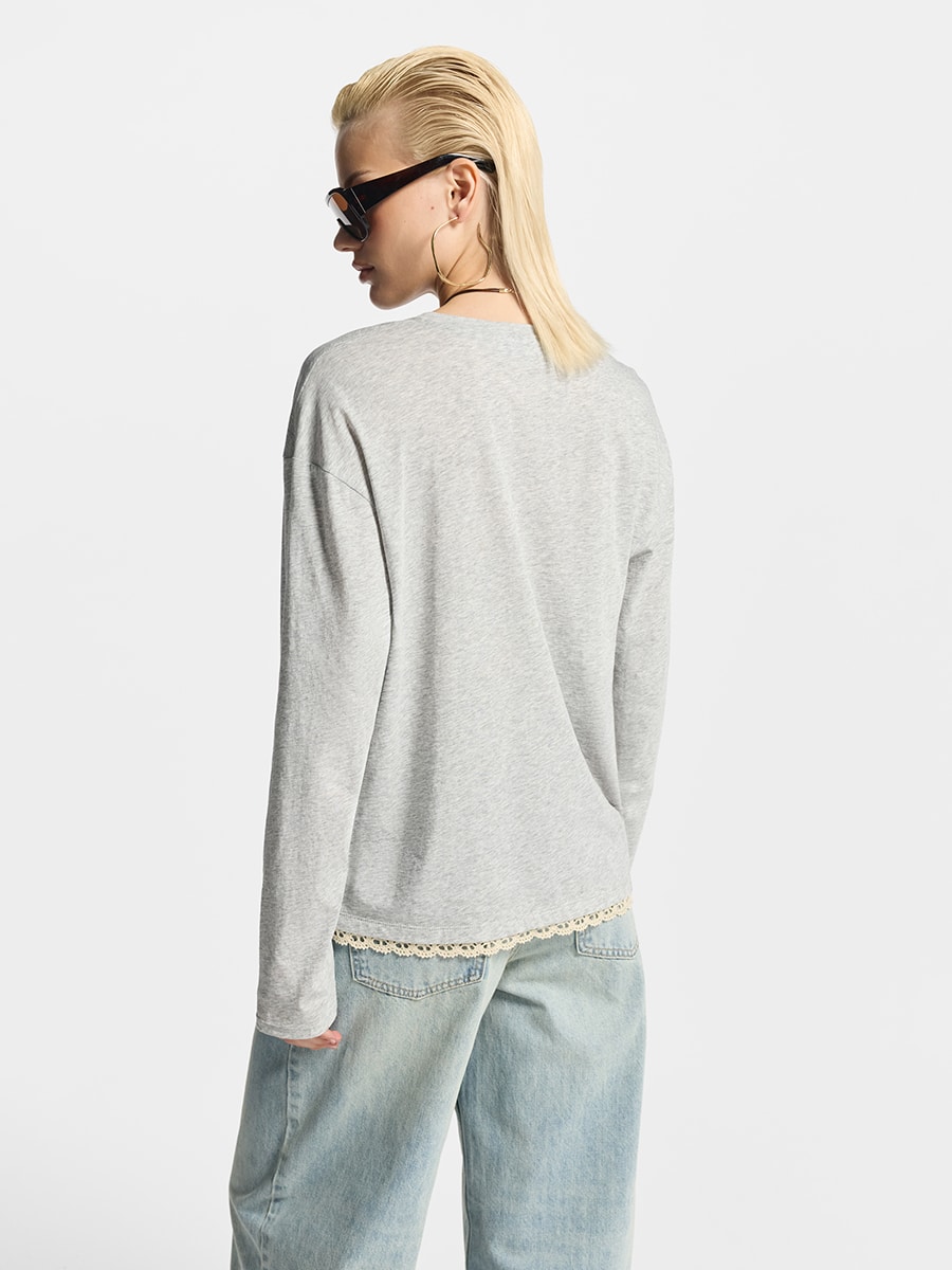 Лонгслив из хлопка с кружевом