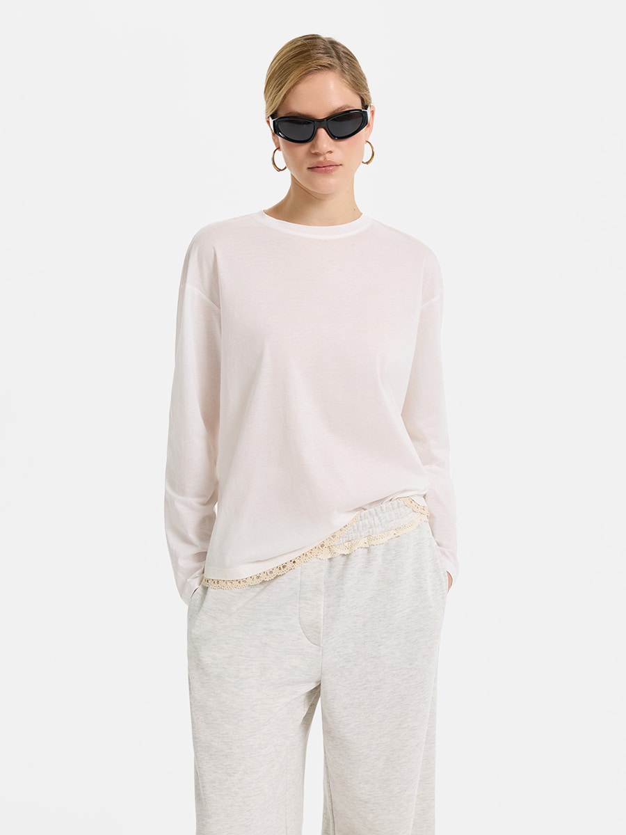 Лонгслив из хлопка с кружевом