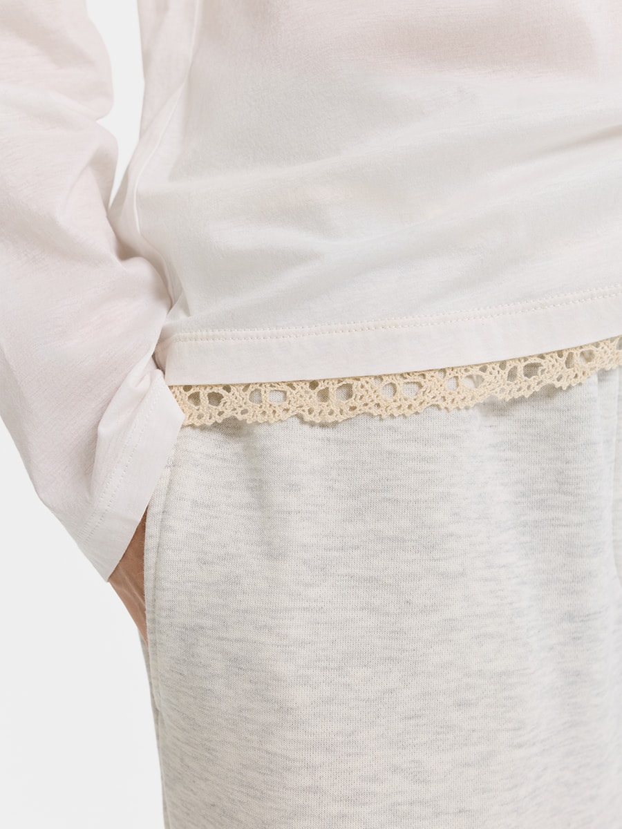 Лонгслив из хлопка с кружевом