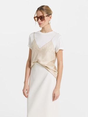 

Комбинированная футболка из хлопка и сатина