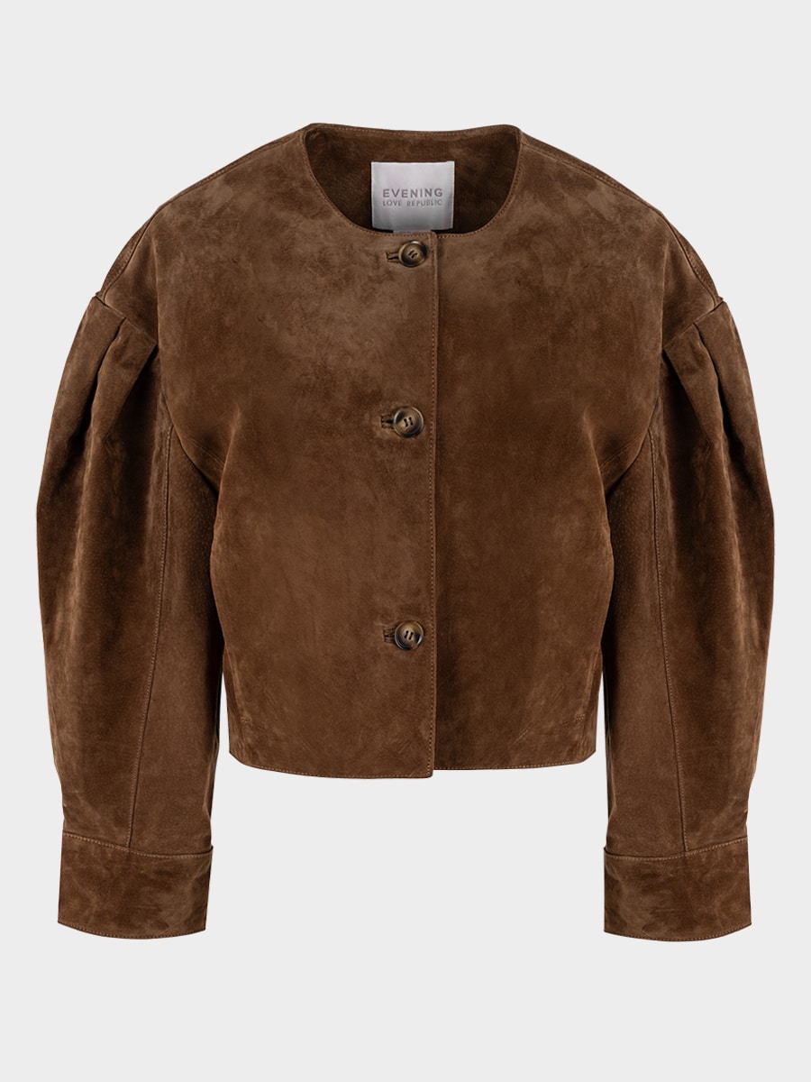 Жакет из натуральной замши с объемными рукавами