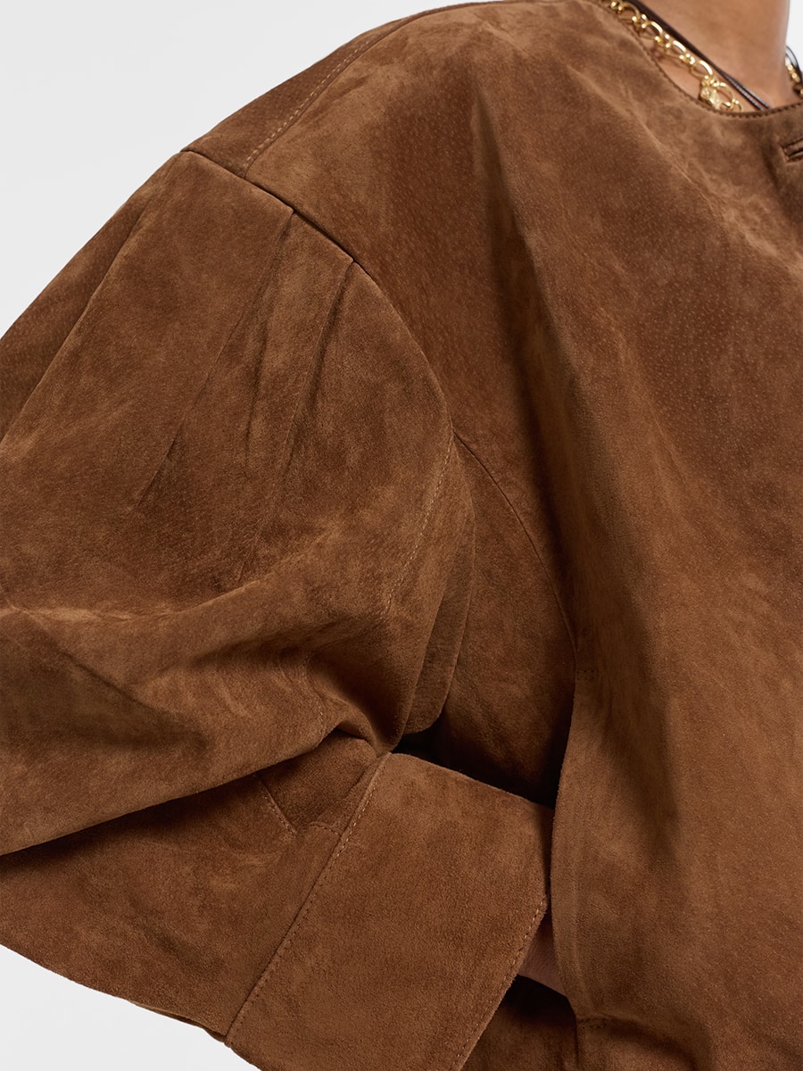 Жакет из натуральной замши с объемными рукавами 6153231620-63