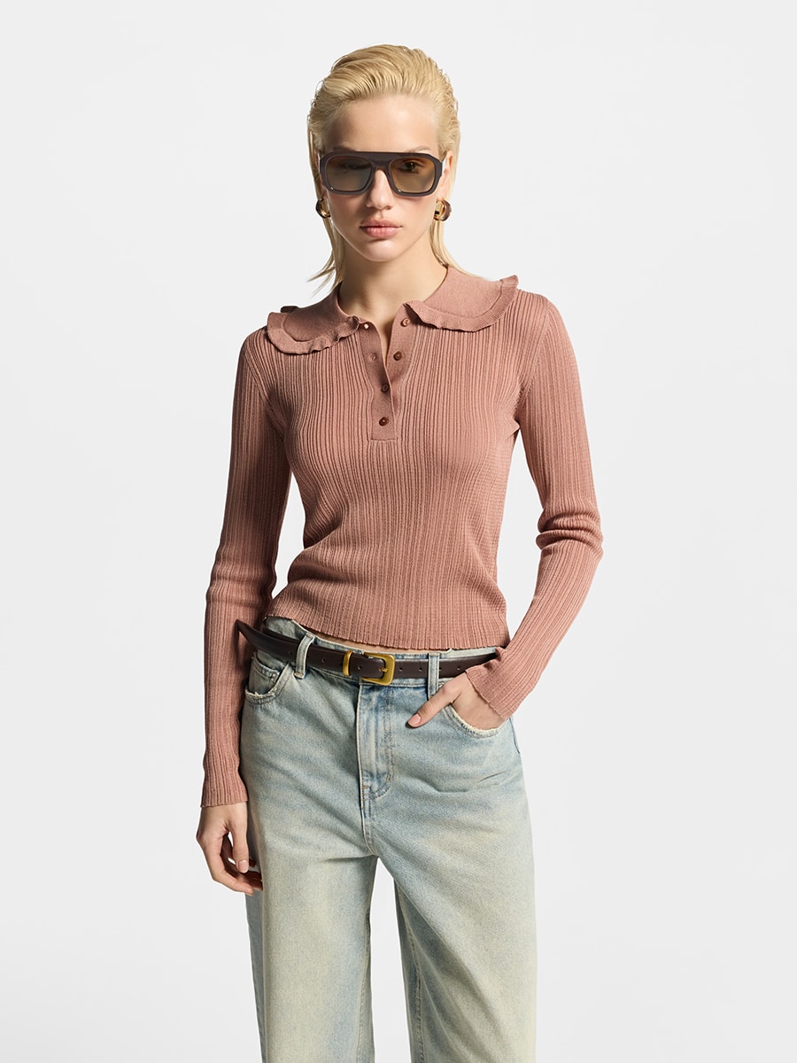 Джемпер-поло с фигурным воротником