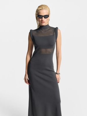 

Трикотажное платье миди с прозрачными вставками