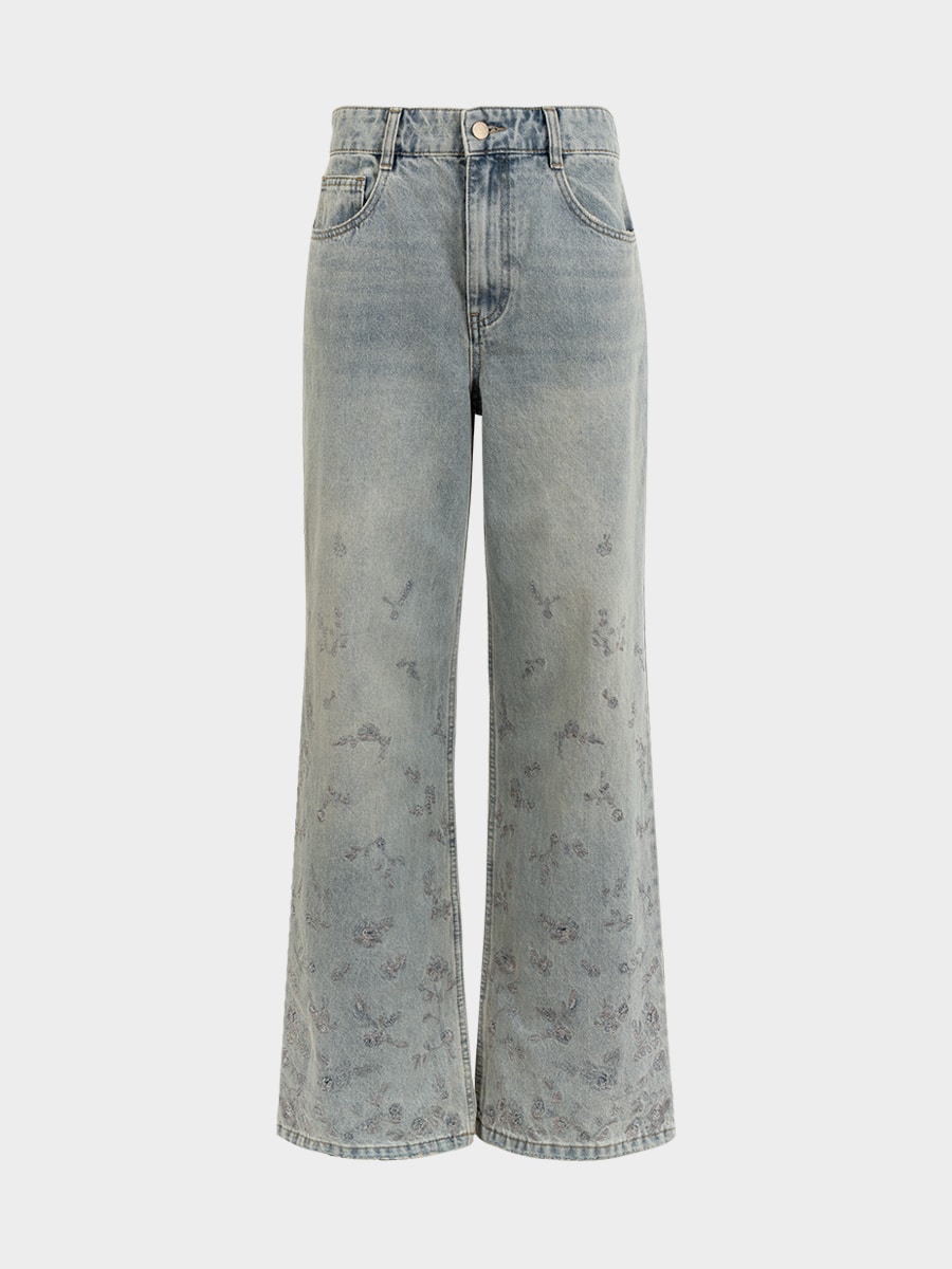 Джинсы Straight fit с цветочной вышивкой