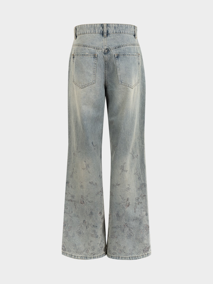 Джинсы Straight fit с цветочной вышивкой 6153440723-102