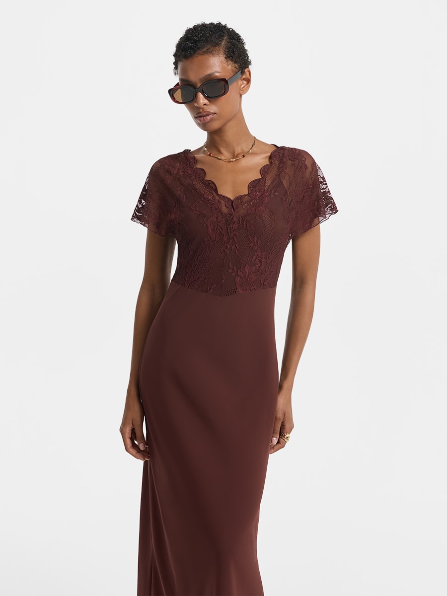 Двухслойное платье миди с кружевом