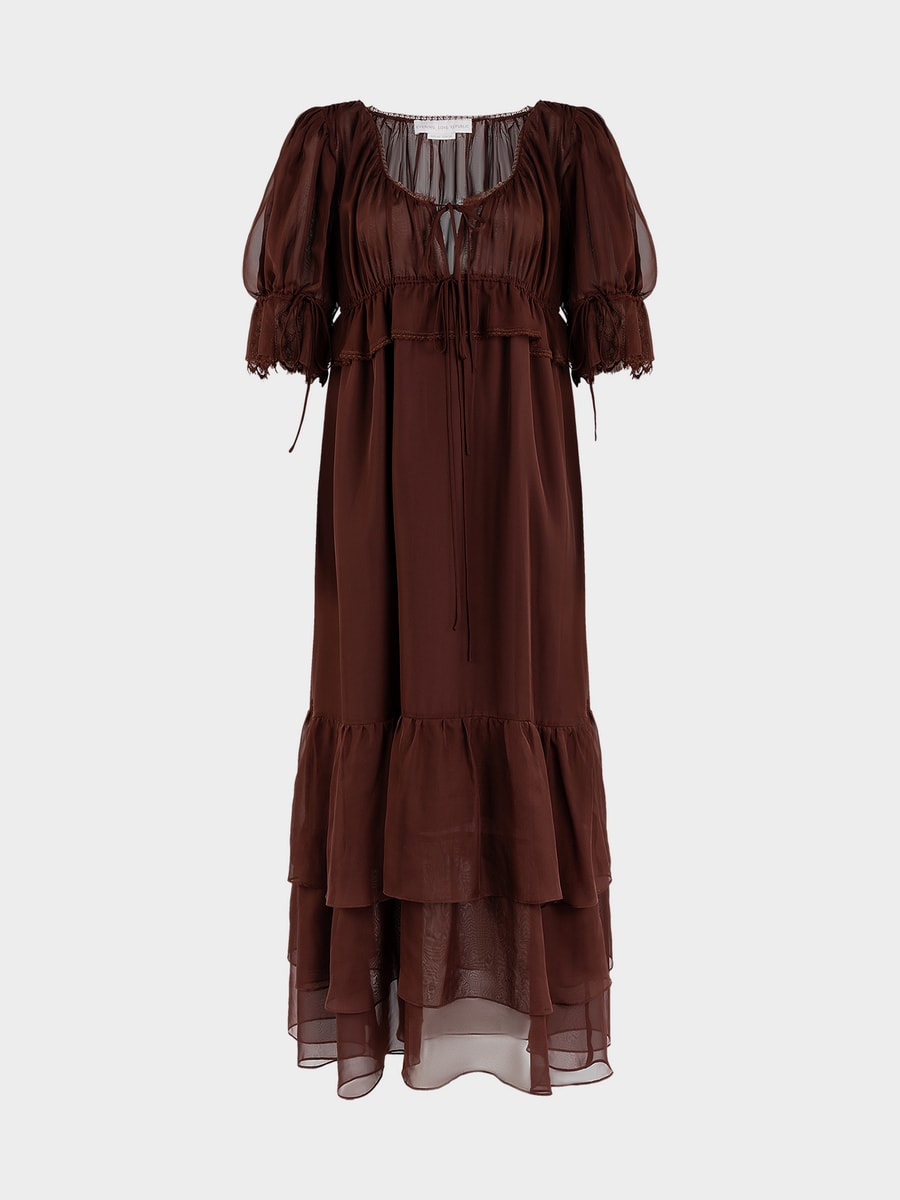 Шифоновое платье с воланами и кружевом