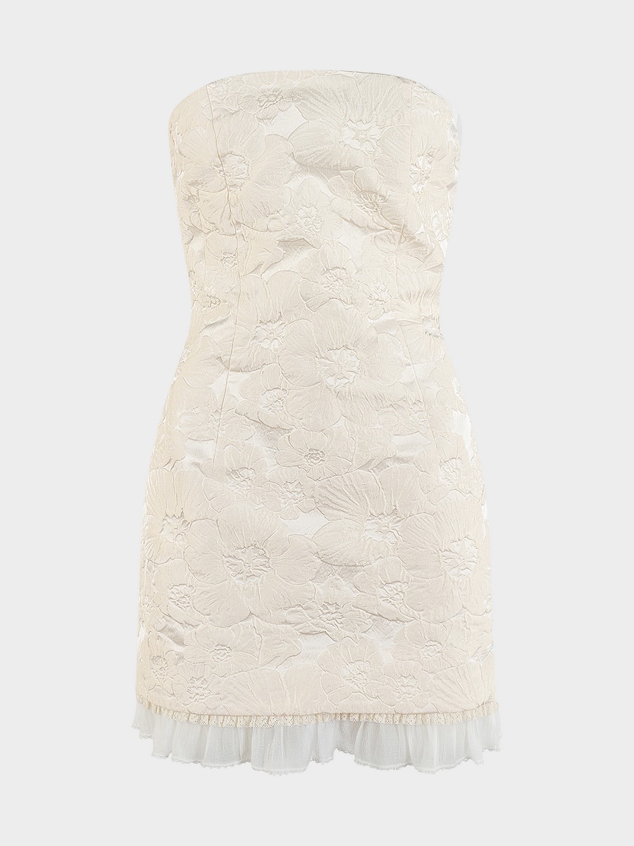 Жаккардовое платье мини с открытыми плечами