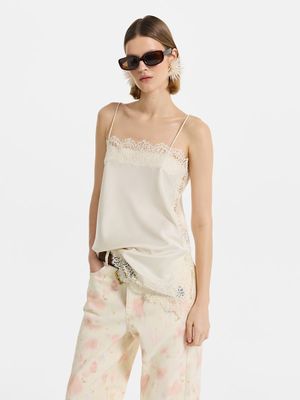 

Атласный топ с кружевом