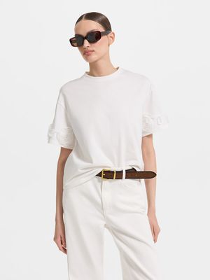 

Футболка из хлопка с объемными цветами