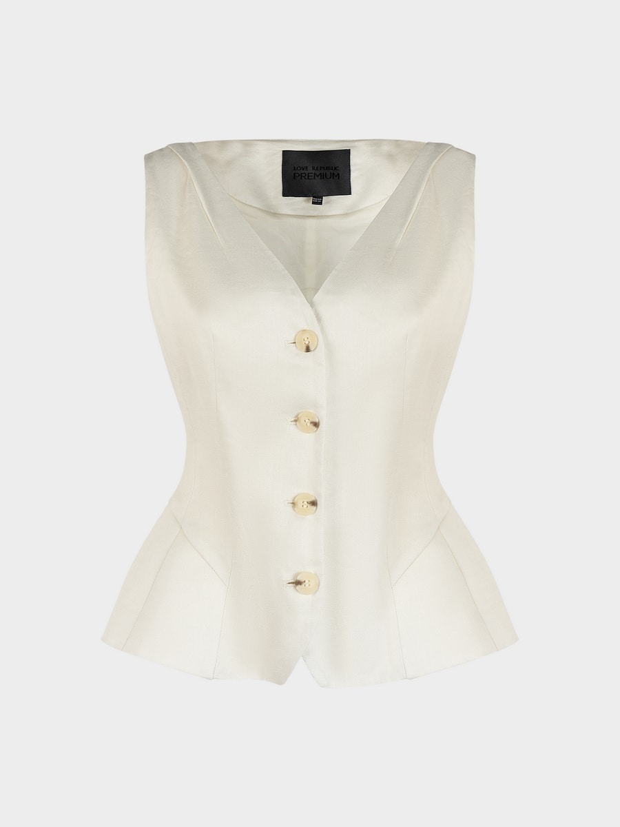 Жилет изо льна и вискозы с баской