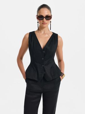 

Жилет изо льна и вискозы с баской