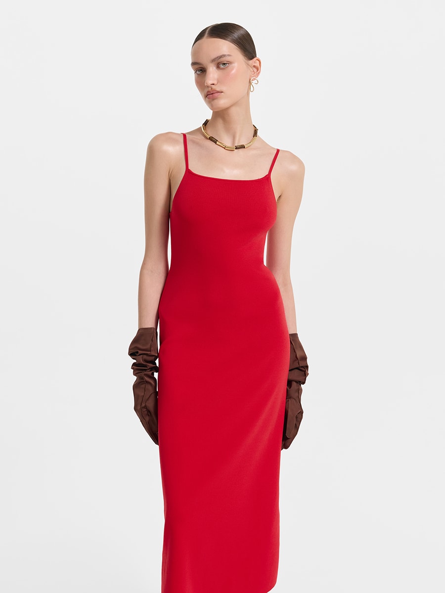 Трикотажное платье миди на бретелях 6254310528-70