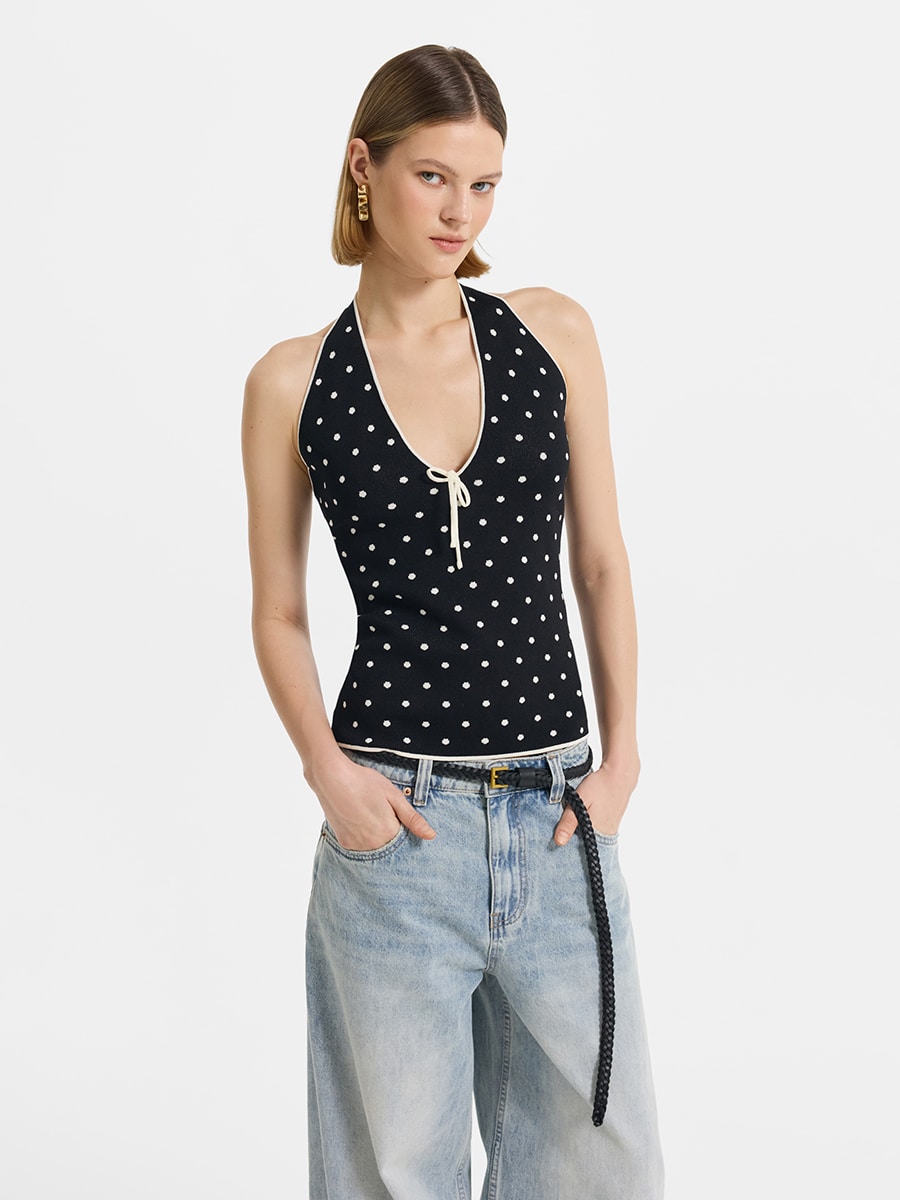 Трикотажный топ в горошек