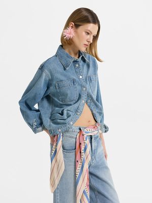 

Джинсовая рубашка с драпировкой