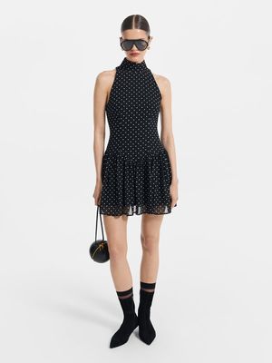 

Шифоновое платье мини с принтом в горошек