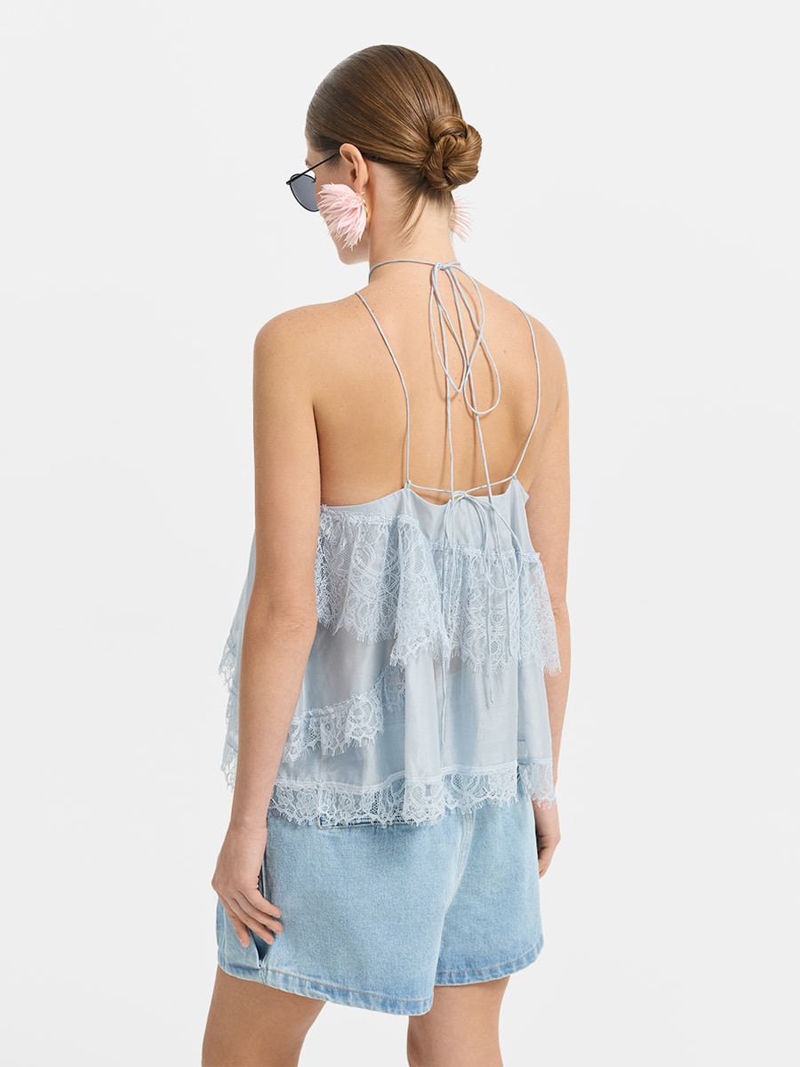 Топ из тенселя с кружевом