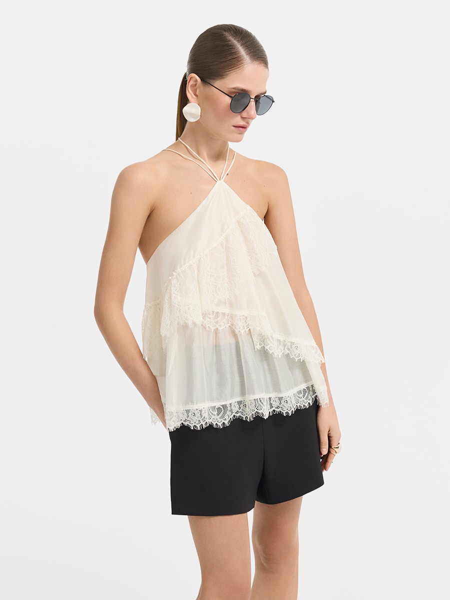 Топ из тенселя с кружевом