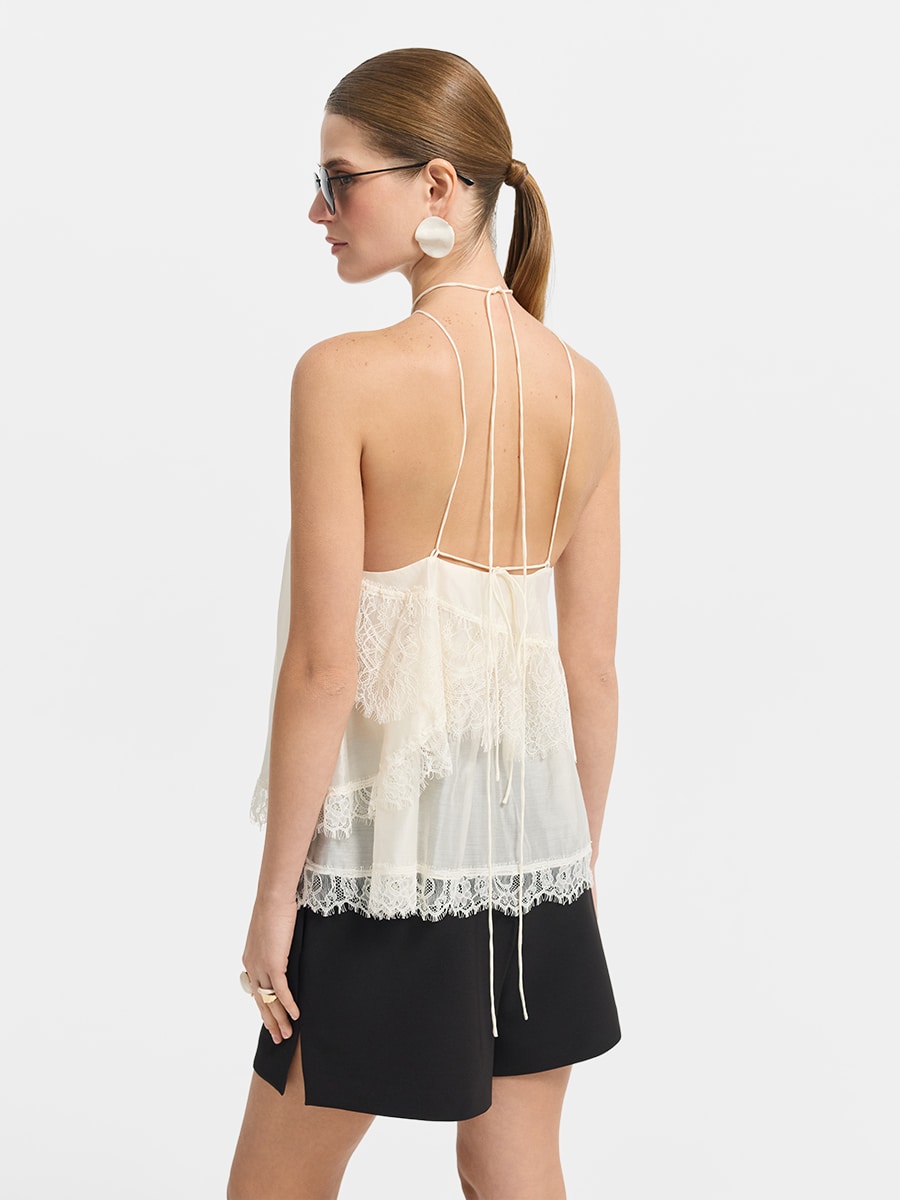 Топ из тенселя с кружевом