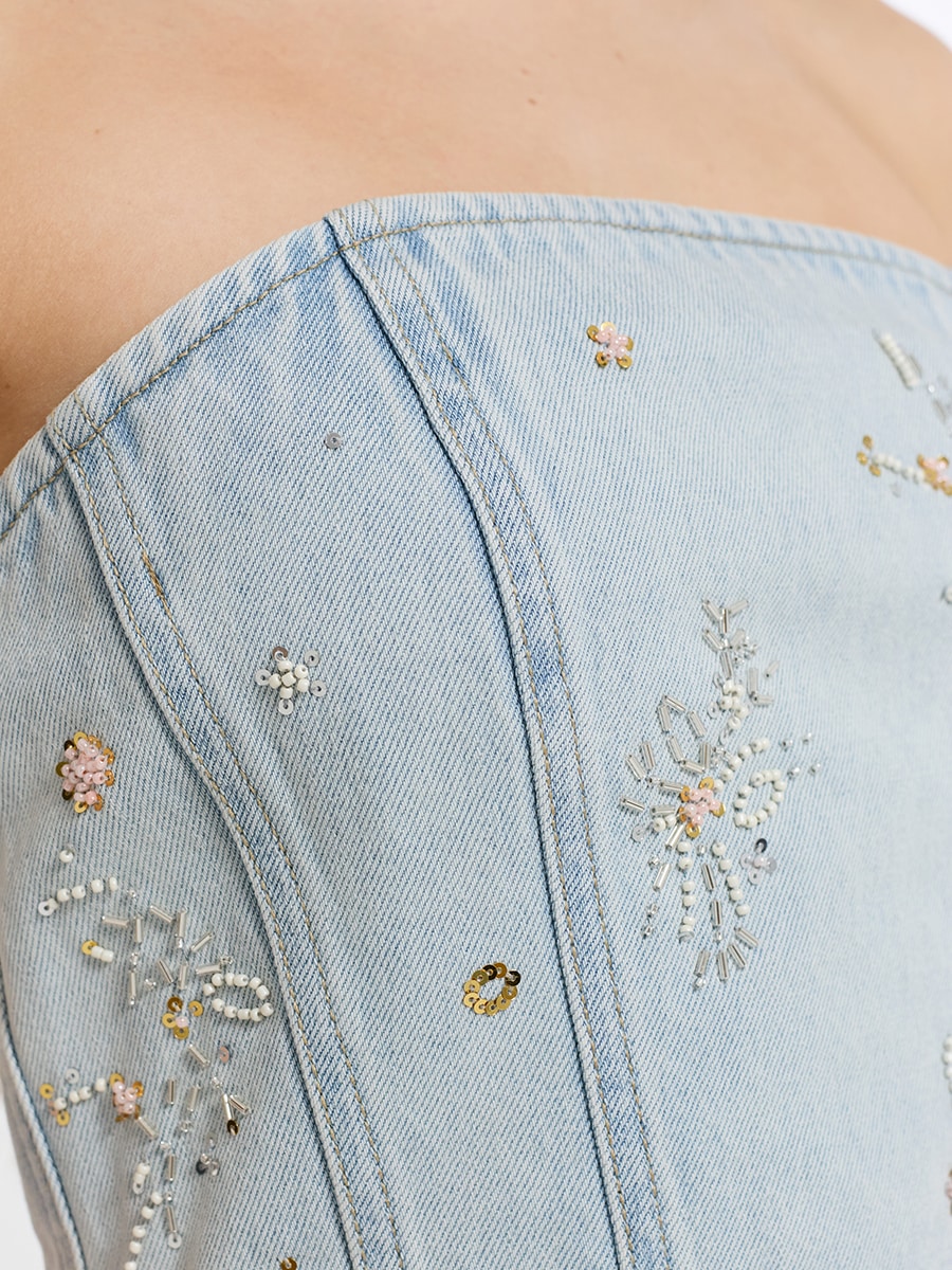 Джинсовый корсет с бисером