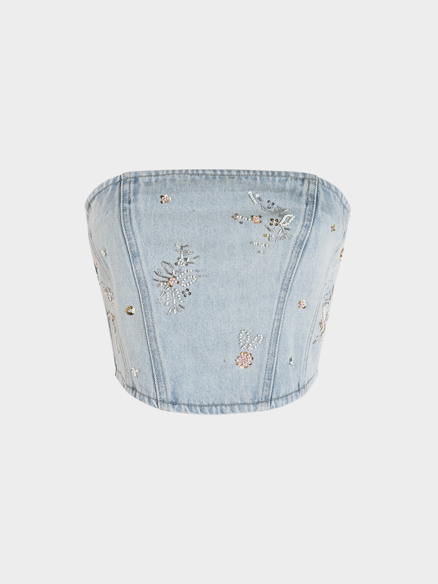 Джинсовый корсет с бисером