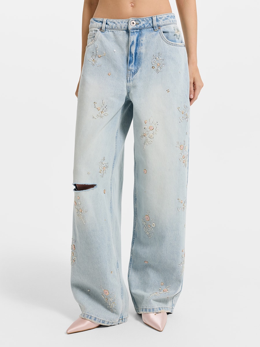 Широкие джинсы с бисером