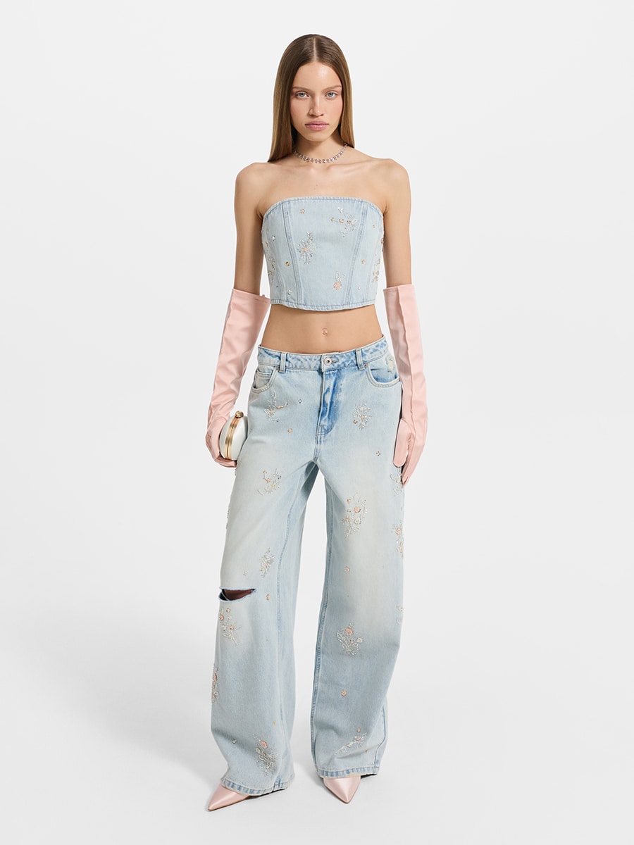 Широкие джинсы с бисером