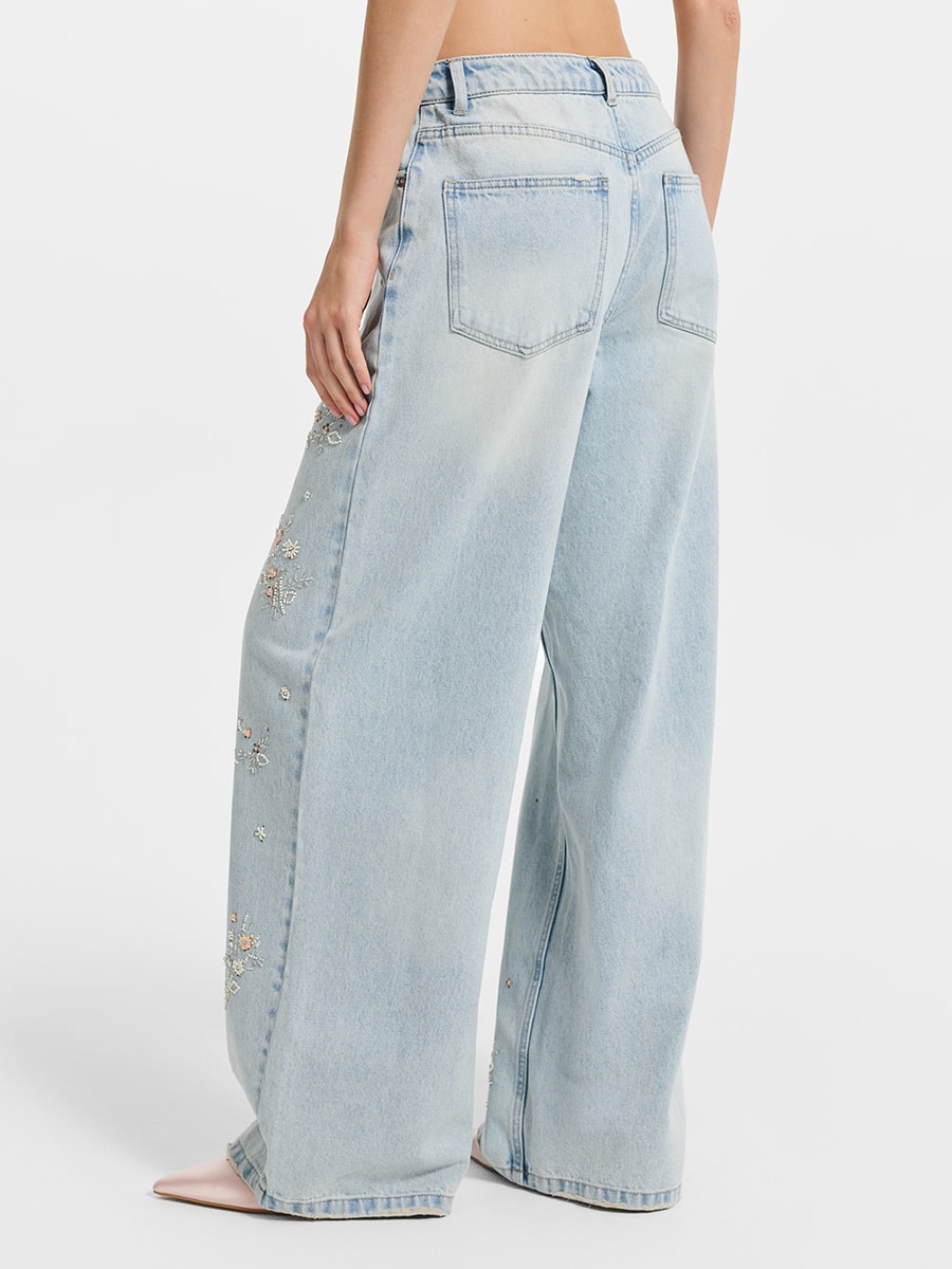Широкие джинсы с бисером