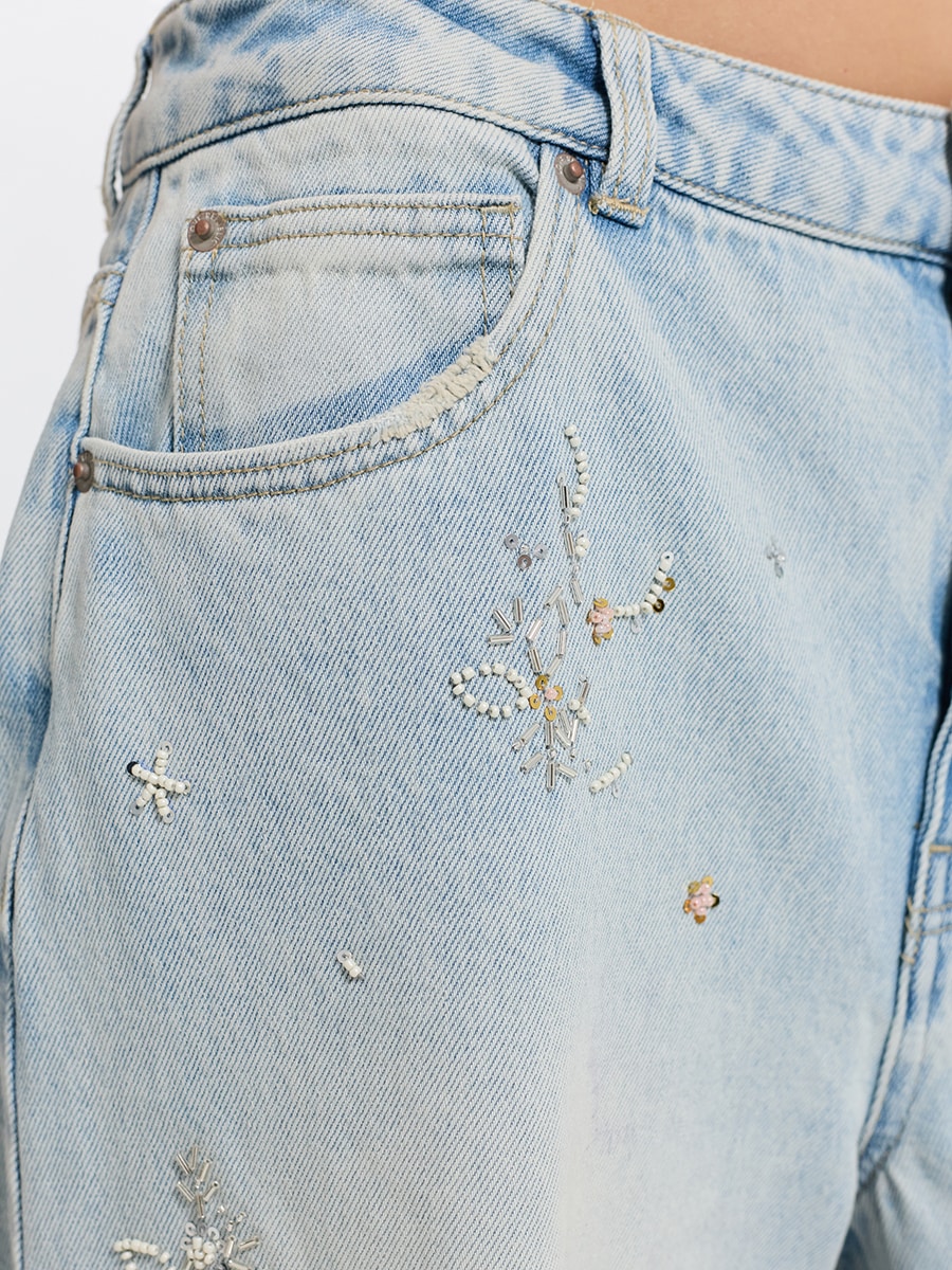 Широкие джинсы с бисером