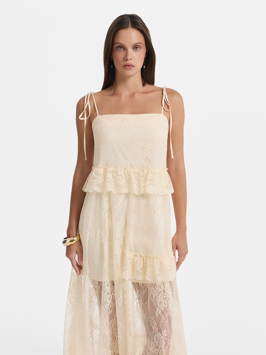 Кружевное платье макси с воланами 6255603503-186