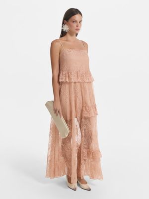 

Кружевное платье макси с воланами