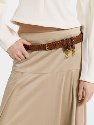 

Плетеный ремень из экокожи с карабинами